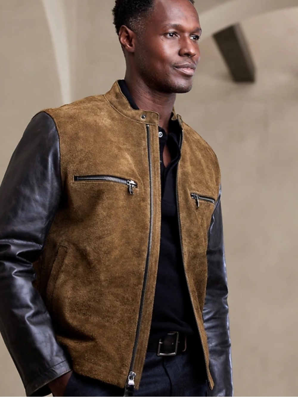 Men's Suede & Leather Pacer Bomber Jacket - Tan/Brown NWT 1371